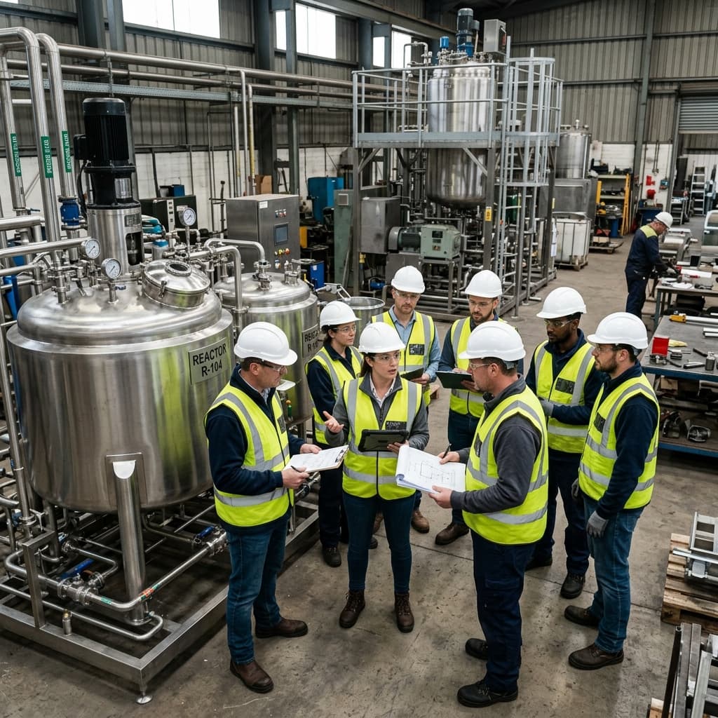 B S Engineering industrial site inspection with engineers in safety gear